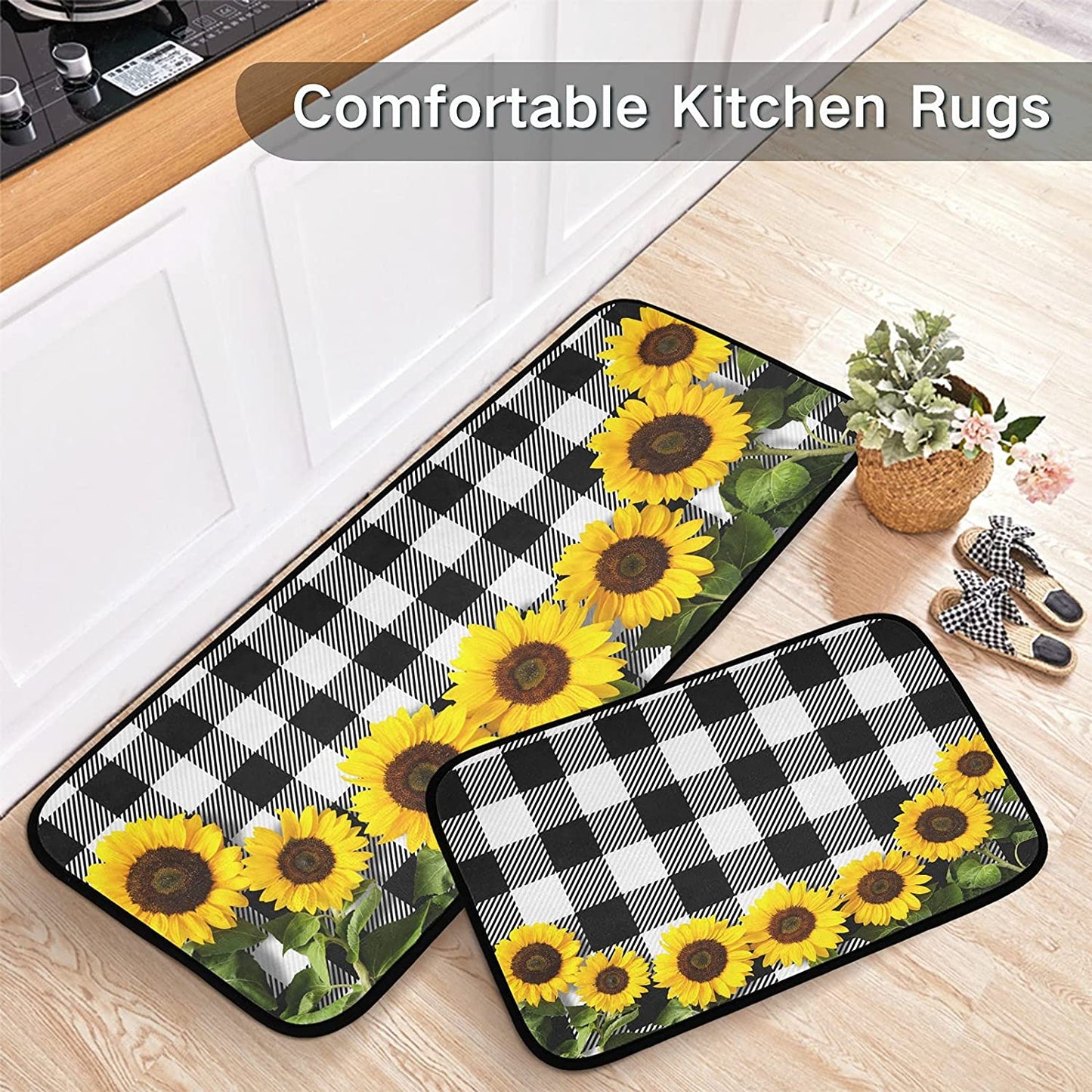 2 Pieces Honeycomb Beehive Wasp Bumblebee Anti Fatigue Kitchen Rug Set - 20"x28"+20"x47" 20"x28"+20"x47"