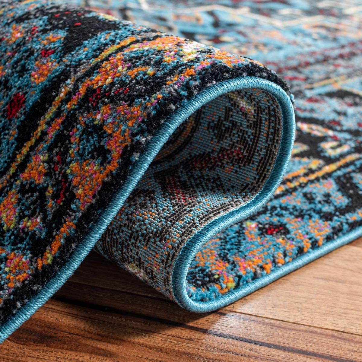 Oriental Persian Area Rug,  Square Light Blue/Black