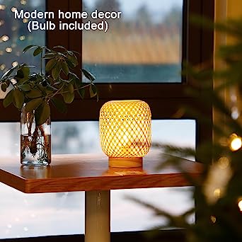 Boho Lamp Battery Operated, Table Lamp with LED Bulb - Grid