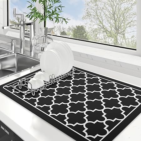 Dish Drying Mat Super Absorbent Drying Mat Large Dish Drying Mats for Kitchen Counter Easy clean Dish Mat Kitchen Drying Mat 15"x 18" Black