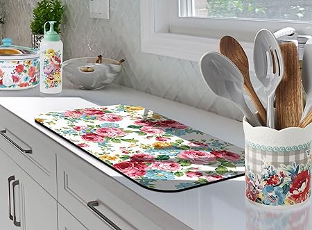 Accessories for Countertop Pioneer Flower Absorbent Hide Stain Rubber Backed Dish Drying Mats, (20x12in)