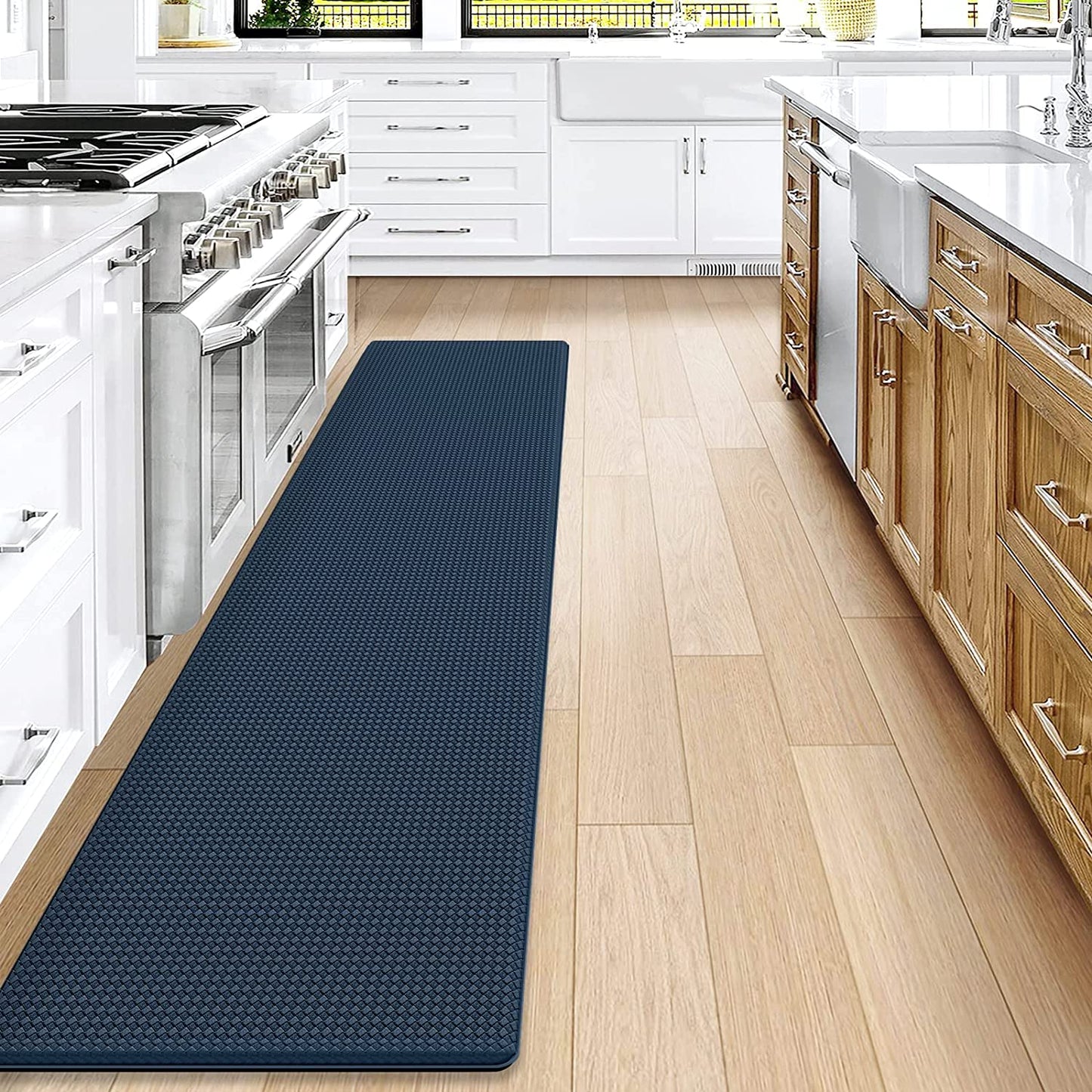 Kitchen Rugs and Mats Cushioned Anti Fatigue Comfort Mat, 2 Pieces Set 17"x29"+17"x59",Beige White