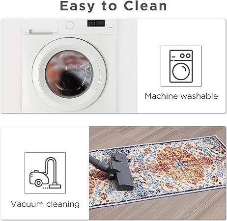 Sets of 2, Non Slip Washable Bohemian Rugs, Boho Kitchen Decor, 17"x30"+17"x47"