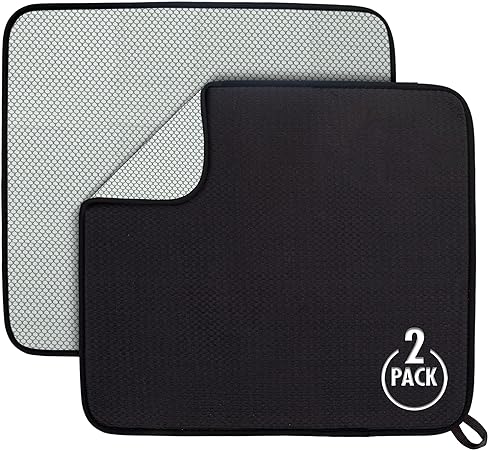 Super Absorbent Microfiber Premium Dish Drying Mat Dual Surface (Black)