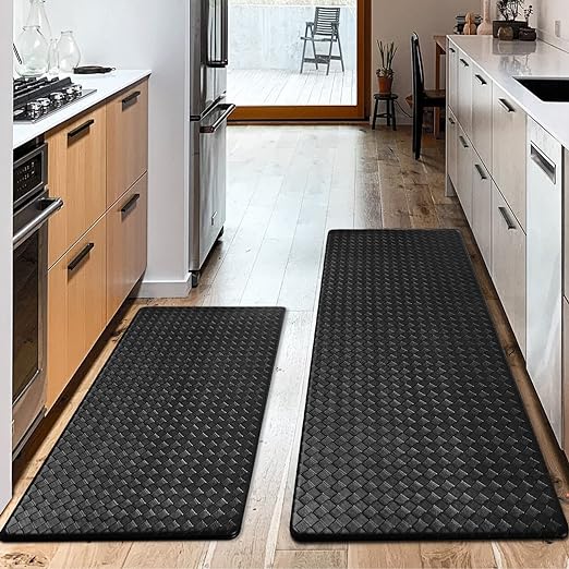 Non Skid Washable Memory Foam Kitchen Rugs, [2PCS] Black, 17.3 x 30+17.3 x 47 inches