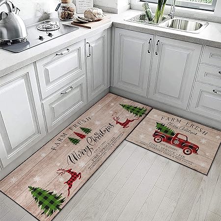 Non Skid Washable Set of 2, Winter Kitchen Decor Floor Mat Under Sink Mat Throw Rug for Doormat