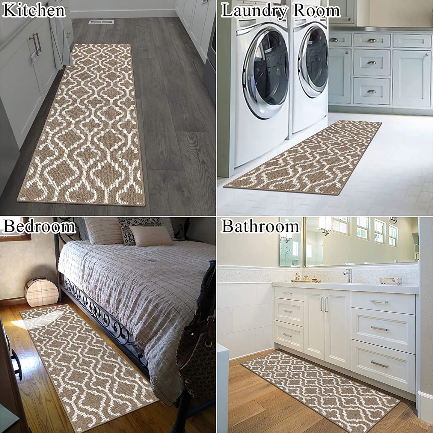 Washable Modern Kitchen Mat, Non Slip Entryway Rug, Entrance, Hallway, Bedroom, Kitchen and Laundry Room