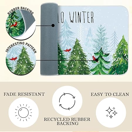 Non Slip Santa Claus Snow Gnome Low Profile Plaid Winter Decorative Christmas Rug 17x29 and 17x47 Inch