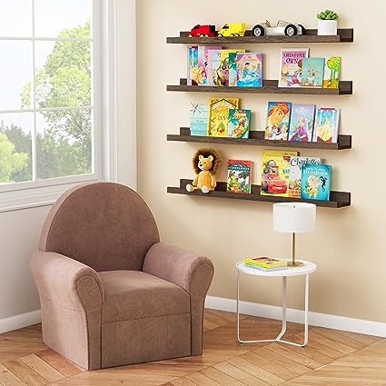 Black Floating Shelves 36 Inches Long,  Picture Ledge Shelf Set of 4, Connect 2 Shelves as 72 Inch Wide