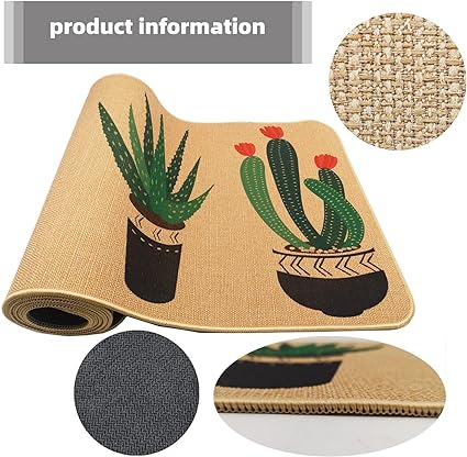 Green Plant Decorative Kitchen Mats Set of 2, Non-Slip Washable Kitchen Floor Rugs, with Rubber Backing Holiday Party-Profile Doormat (Cactus)