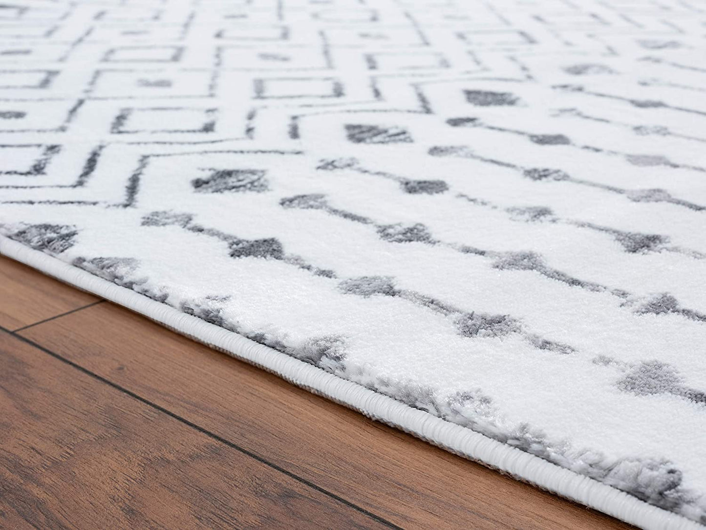 Magnolia Moroccan Grey Off White Abstract Area Rug