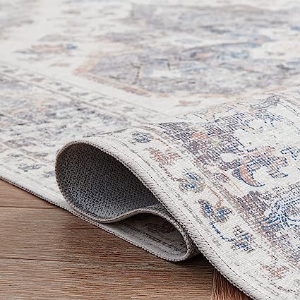 Persian Brick Red Vintage Foldable Thin Floral Print Floor Cover Retro Accent Rug