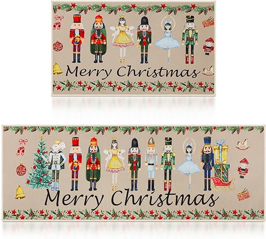 Watercolor Holiday Doormat Outdoor Non Slip Kitchen Rugs, 17 x 29 Inch and 17 x 47 Inch