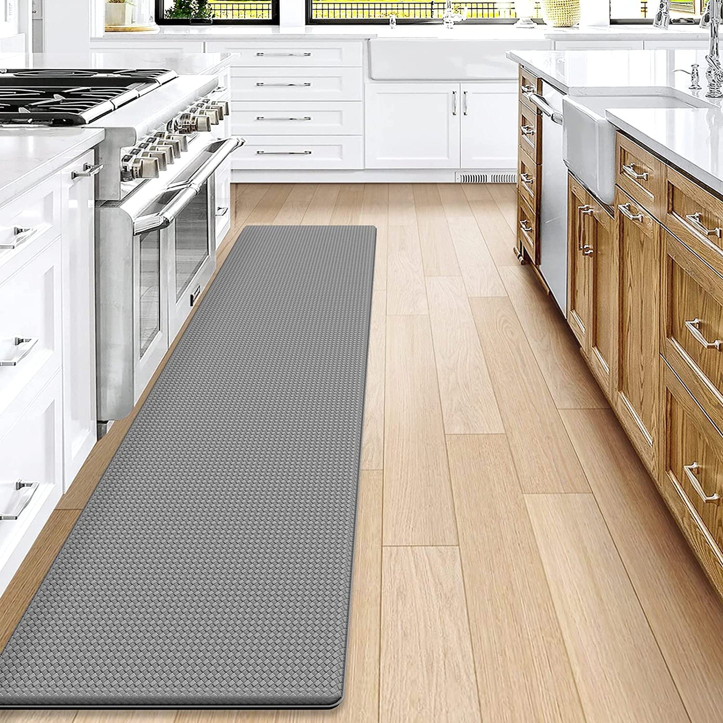 Kitchen Rugs and Mats Cushioned Anti Fatigue Comfort Mat, 2 Pieces Set 17"x29"+17"x59",Beige White