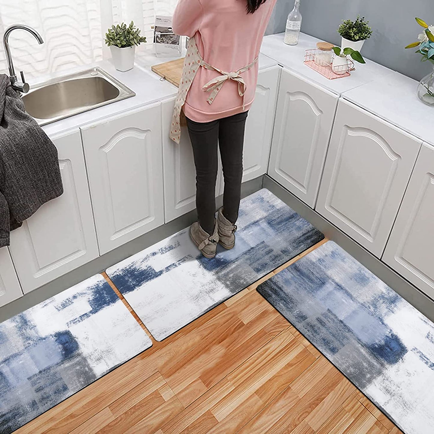 Sets 3 Farmhouse Non Skid Washable Cushioned Area Waterproof Rug