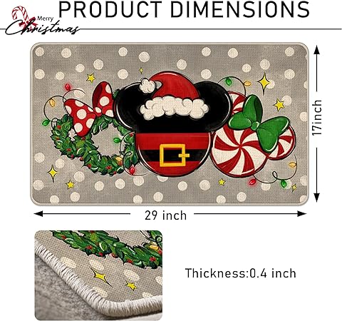 Non-Slip Christmas Believe Mouse Wreath Red Decorative Front Door Mat, 17x29 Inch