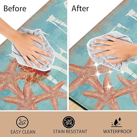 Set of 2 Anti Fatigue Kitchen Mats for Floor Foam Cushioned Non Slip Kitchen Rug Farmhouse Style Waterproof Comfort Padded Standing Mat for Sink, Laundry, 17.3 x 28 in +17.3 x 47 in