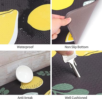 Lemon Non Slip Sets of 2, Anti Fatigue Kitchen Mats