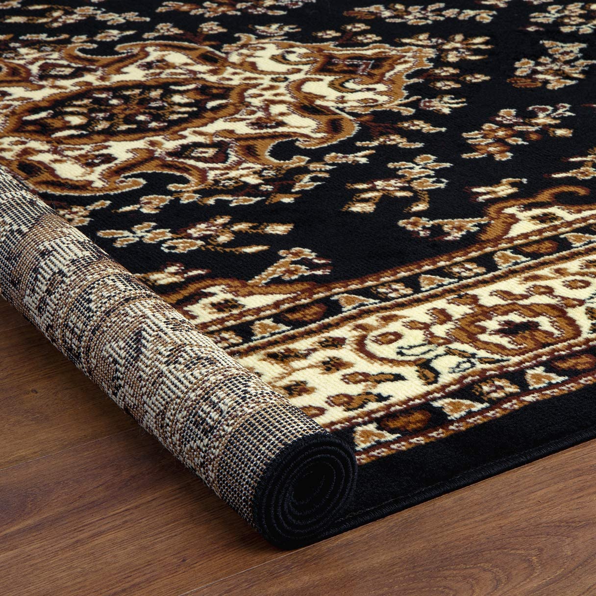 Kashan King Oriental Indoor Area Rug Black and Beige