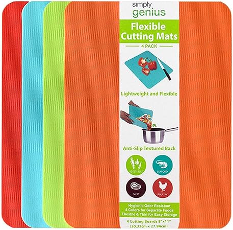 Non-Slip, BPA Free (8-Pack Gray, Mixed Size) Color Coded Chopping Plastic Cutting Boards for Kitchen