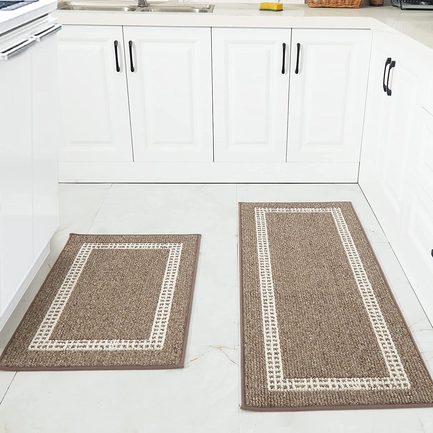 [2 PCS] Super Absorbent, Non-Skid, Washable, Polypropylene, Blue Kitchen Rugs and Mats 48x20 Inch/30X20 Inch