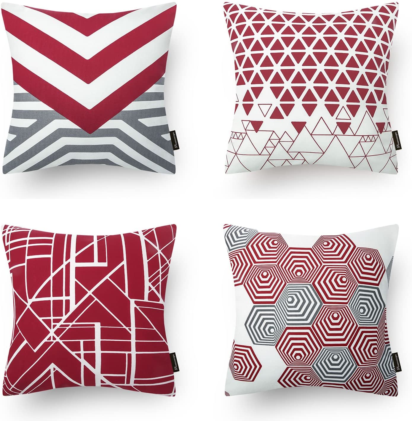 Set of 4 Black Geometric 100% Cotton Throw Pillow Case Cushion Cover