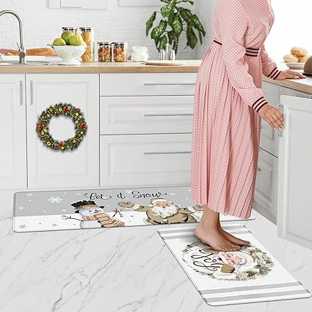 Set of 2 Farm Fresh Christmas Trees Washable Kitchen Carpet, 17x28 and 17x47 Inch