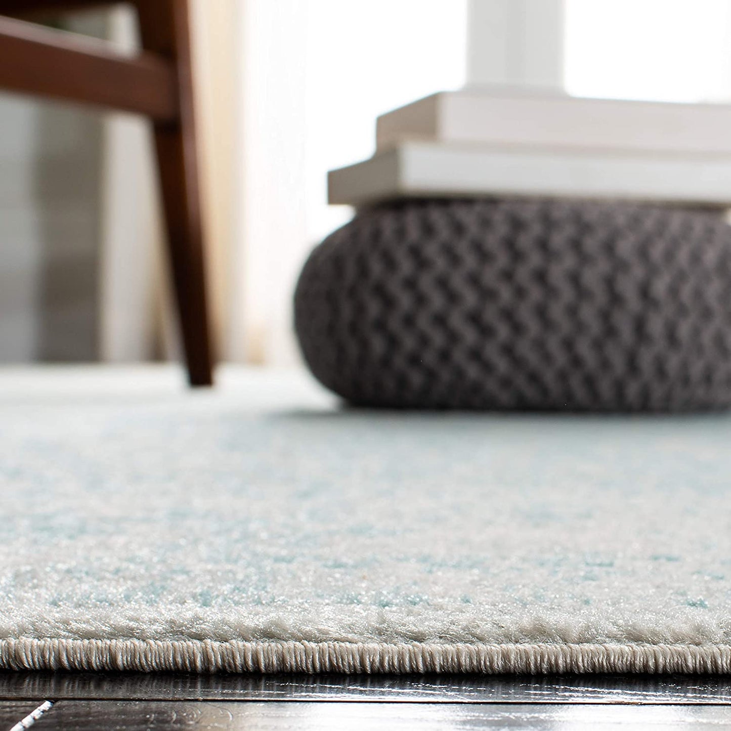 Oriental Shabby Chic Vintage Distressed Area Rug Ivory/Aqua