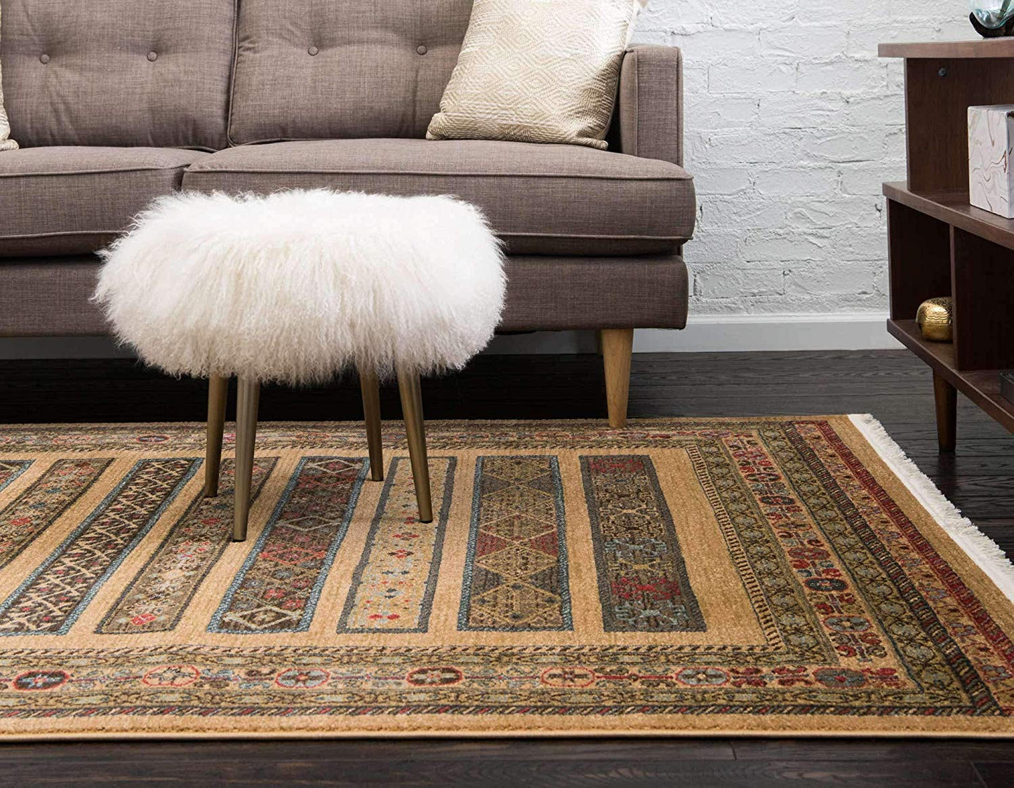 Tribal Pattern Tan Navy Blue Soft Area Rug