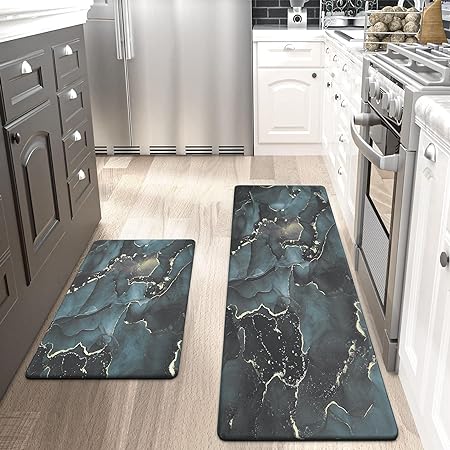 2 PCS Floral Cushioned Anti-Fatigue Kitchen Rugs, Kitchen Mats for Kitchen Floor Laundry Office