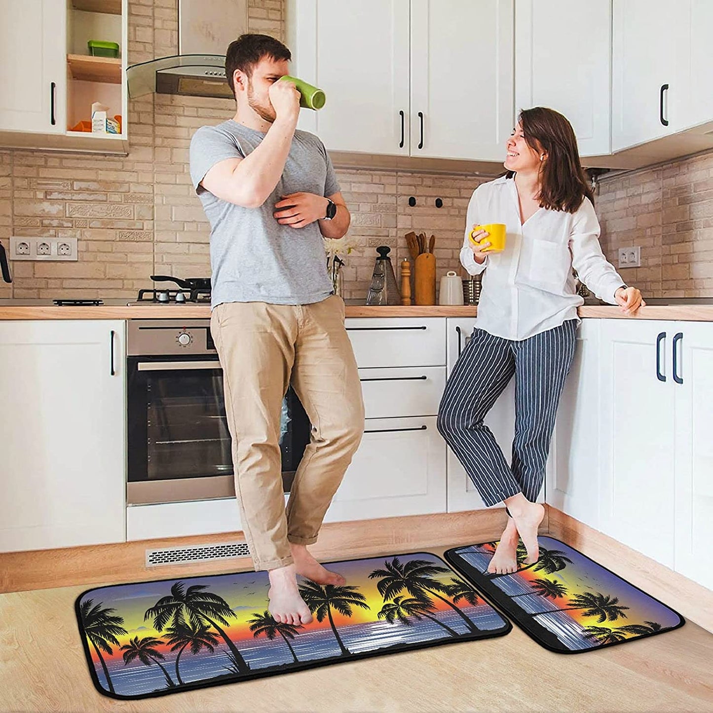 2 Pieces Honeycomb Beehive Wasp Bumblebee Anti Fatigue Kitchen Rug Set - 20"x28"+20"x47" 20"x28"+20"x47"