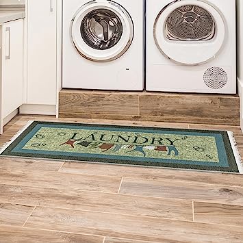 Machine Washable Wrinkle Free Text Design Laundry Room Rug Cotton 2x5 (20" x 59", Brown)