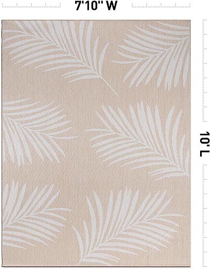 Contemporary Palm Leaves Textured Flat Weave Easy Cleaning Outdoor Rugs