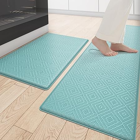 Non Slip, Waterproof Cushioned Anti Fatigue Standing Kitchen Floor Mat, 17"x29"+17"x59", Beige