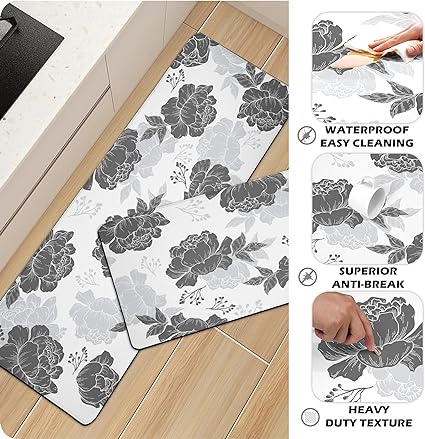 Set 2 Pieces,0.4 Inches Thick Non Slip Kitchen Rugs and Mats Teal Wood Cushioned Anti Fatigue Floor Mat Waterproof Comfort Standing Runner Sink Rug,17.3 x 28+17.3 x 47 Inch