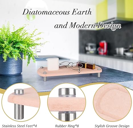 Stone Drying Counter Instant Dry Diatomaceous Earth Sink Caddy Organizer with Stainless Steel Feet (L White)