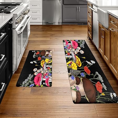Set of 2 Anti Fatigue Mushroom Non-Skid Washable Kitchen Runner Rug, 17.5"x29.5"+17.5"x47"