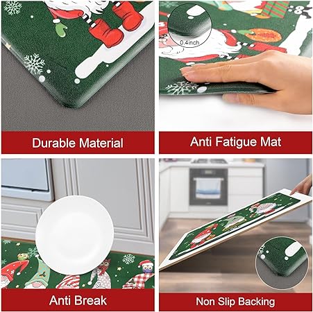 Non Slip Waterproof Snowflake Snowman Xmas Decorative Anti Fatigue Mats, Set of 2