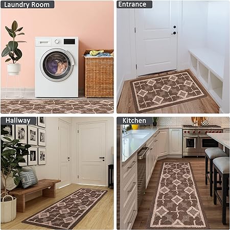 Sets 3 PCS Non Slip Absorbent Washable kitchen mats (Brown,19.7"x47.2"+19.7"x31.5"+19.7" x 59")