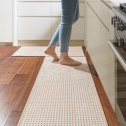 Non Skid Washable Absorbent Kitchen Runner Rugs 2 Pcs, 17"x32"+17"x48" (Brown)