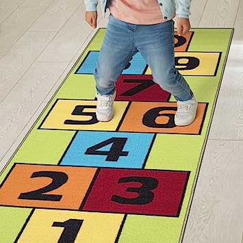 Machine Washable Wrinkle Free Abstract Hopscotch Design Cotton 3x6 Kid's Area Rug