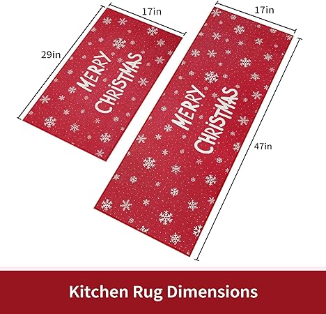 Washable Decorative Non Skid Christmas Kitchen Runner Mat, 17"x29"+17"x47"