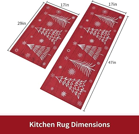 Washable Decorative Non Skid Christmas Kitchen Runner Mat, 17"x29"+17"x47"