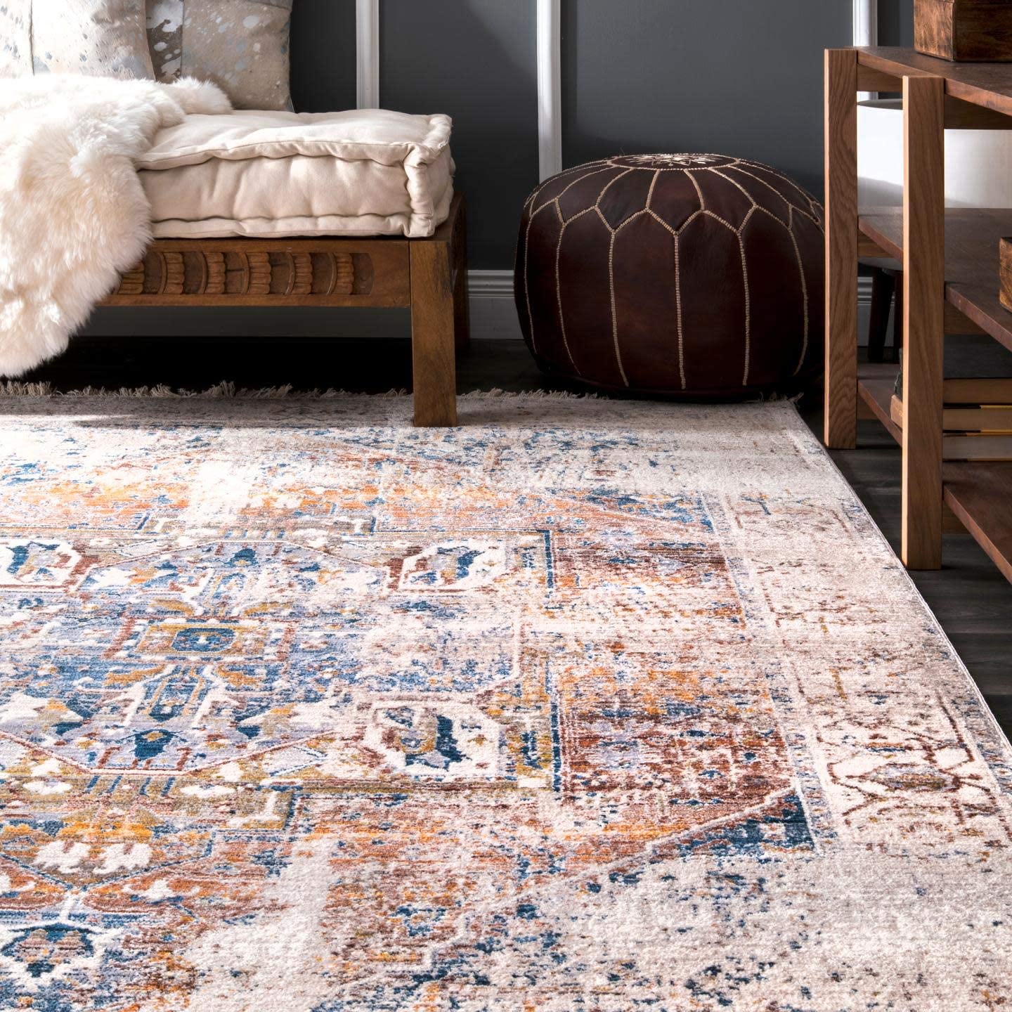 nuLOOM Ethel Medallion Fringe Area Rug lvory