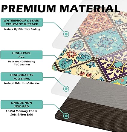 Set 2 Pieces,0.4 Inches Thick Non Slip Kitchen Rugs and Mats Teal Wood Cushioned Anti Fatigue Floor Mat Waterproof Comfort Standing Runner Sink Rug,17.3 x 28+17.3 x 47 Inch