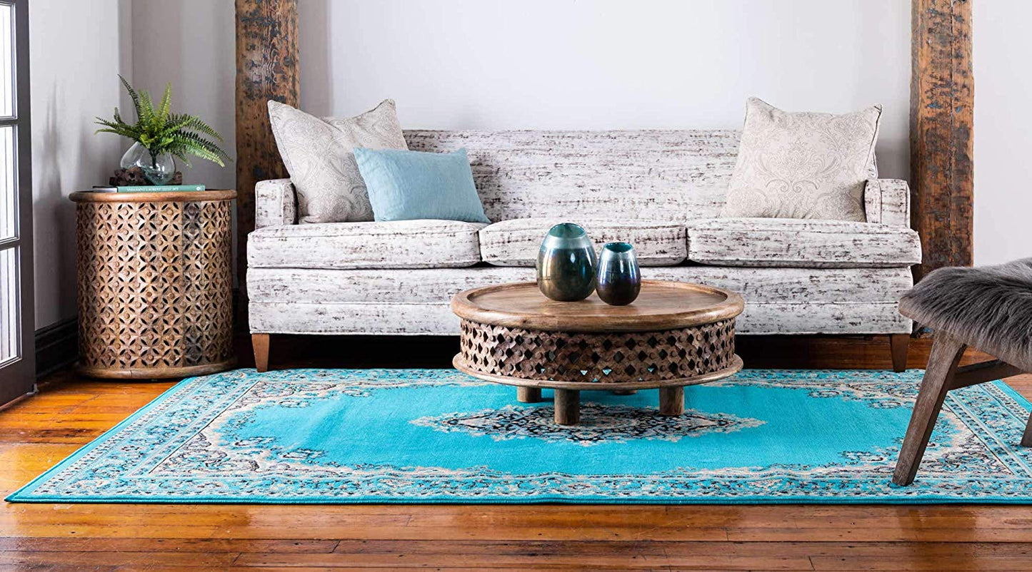 Traditional Turquoise Soft Area Rug