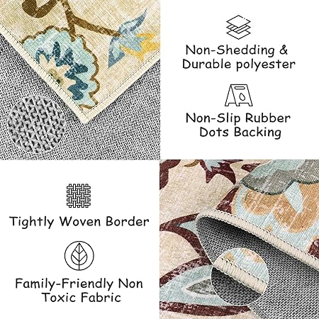 2x3 Beige Washable Non Slip, Non-Shedding Throw Entry Rugs for Inside House Bedroom Bathroom