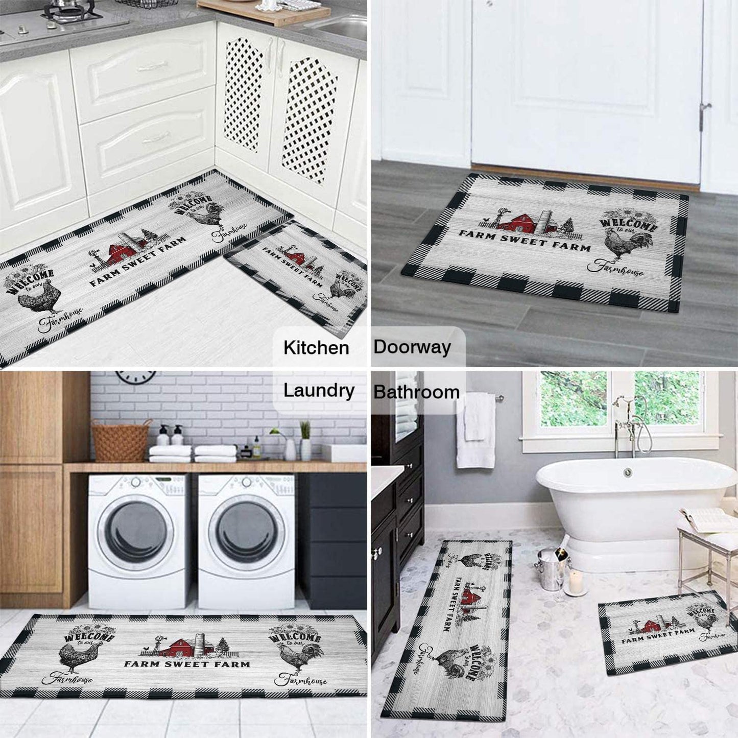 Anti Fatigue Non Slip Waterproof Washable Rug - 17x24+17x48inch Grey