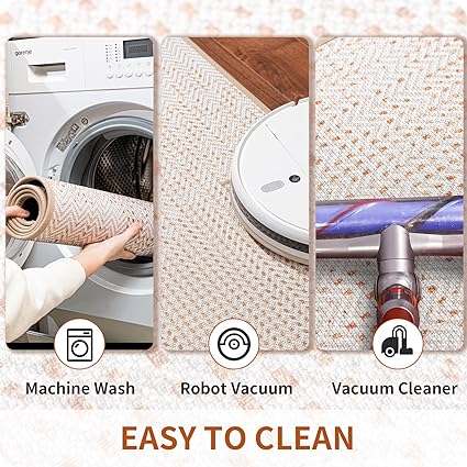 Non Skid Washable Absorbent Kitchen Runner Rugs 2 Pcs, 17"x32"+17"x48" (Brown)