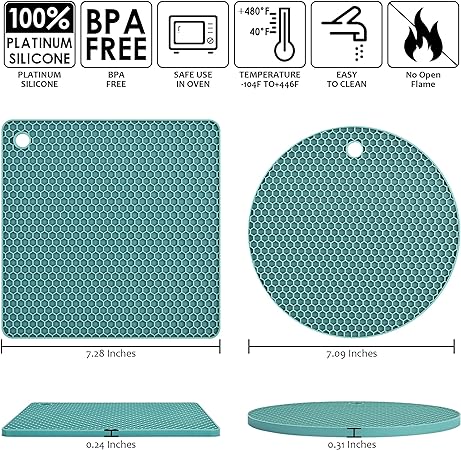 Silicone Trivets for Hot Dishes Heat Resistant Mats-- Non Slip Counter Protector Mat Pack 4 Black